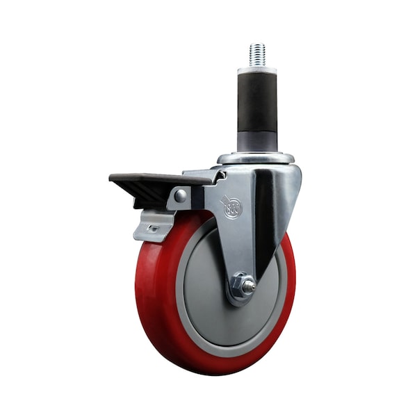 5'' Red Poly Swivel 1-1/4'' Expanding Stem Caster with Brake